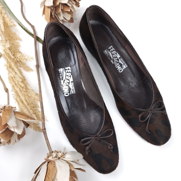 Salvatore Ferragamo Brown Black Leopard Fur Loafer Flats Sz 8½B - Picture 12 of 16